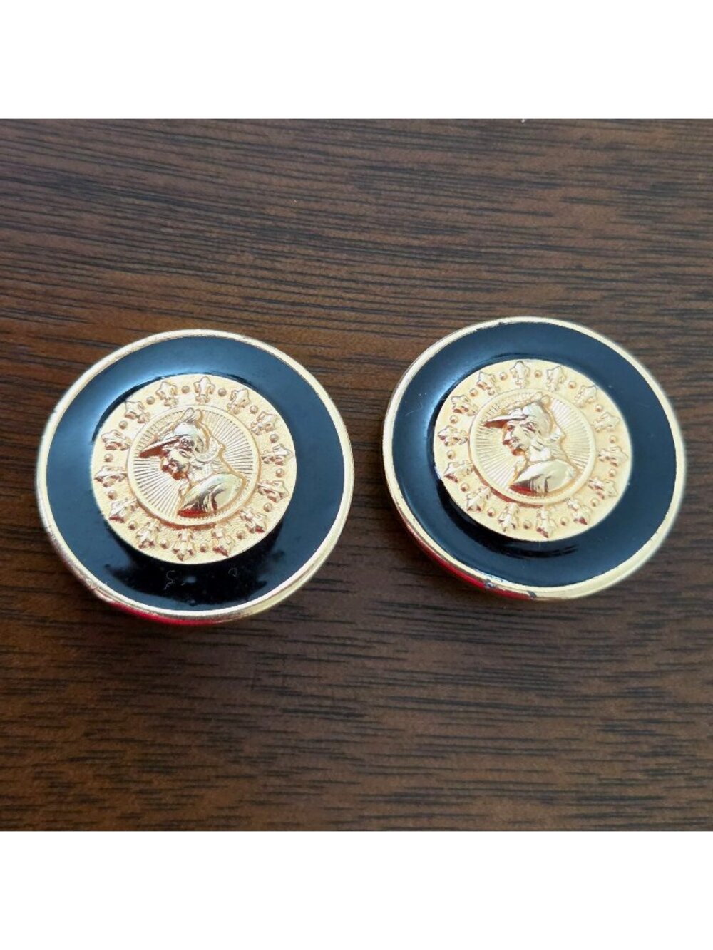 Vintage 90s 2 Tone Gold Tone Round Etruscan Coin Statement Clip On Earrings